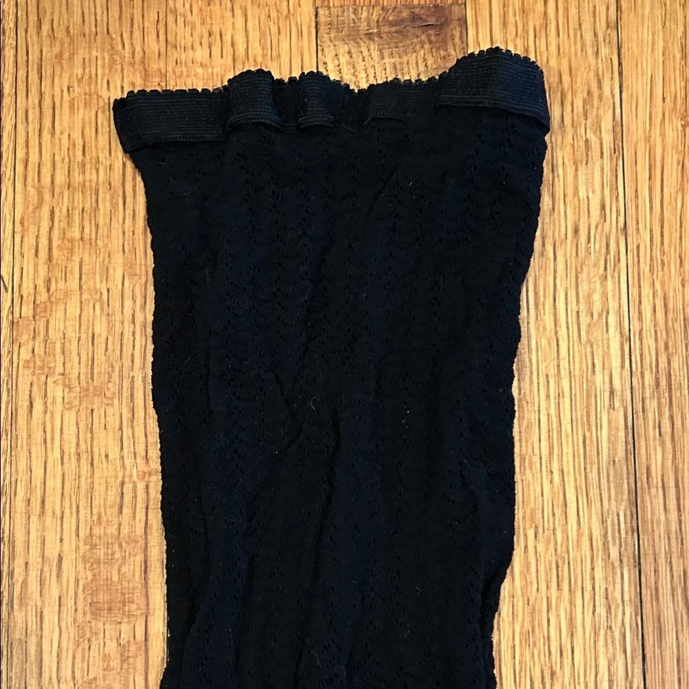 Open Lace Patterned Black Tights Size Medium